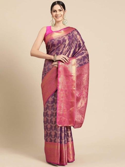 silk land purple woven saree with unstitched blouse