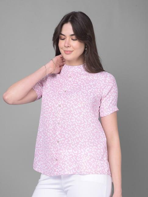 crimsoune club pink & white cotton printed top