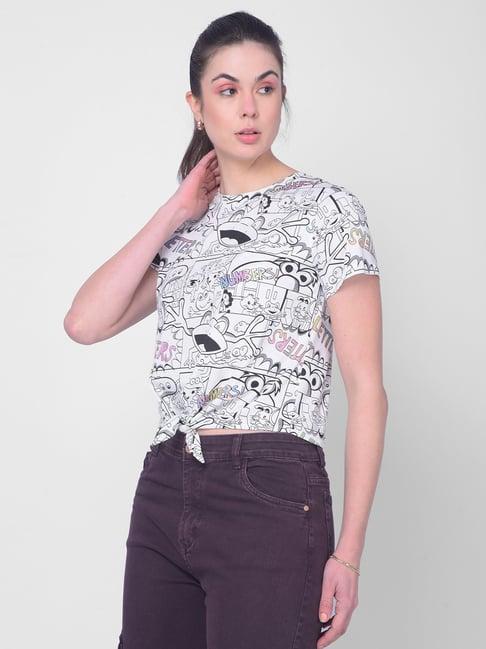 crimsoune club white cotton graphic print crop top