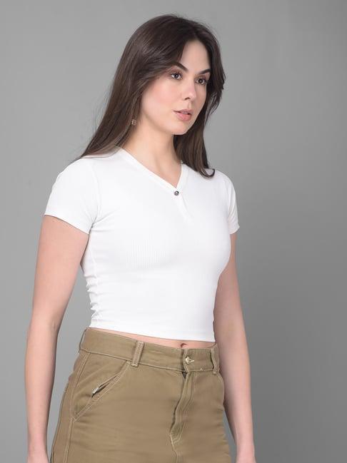 crimsoune club white cotton slim fit crop t-shirt