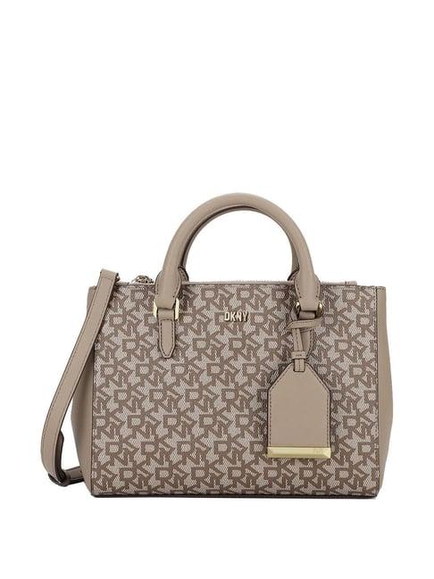 dkny beige pvc printed handbag