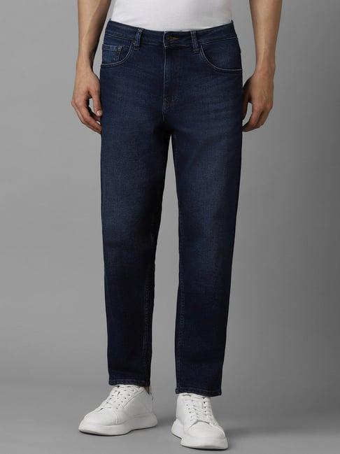 louis philippe navy cotton slim fit jeans