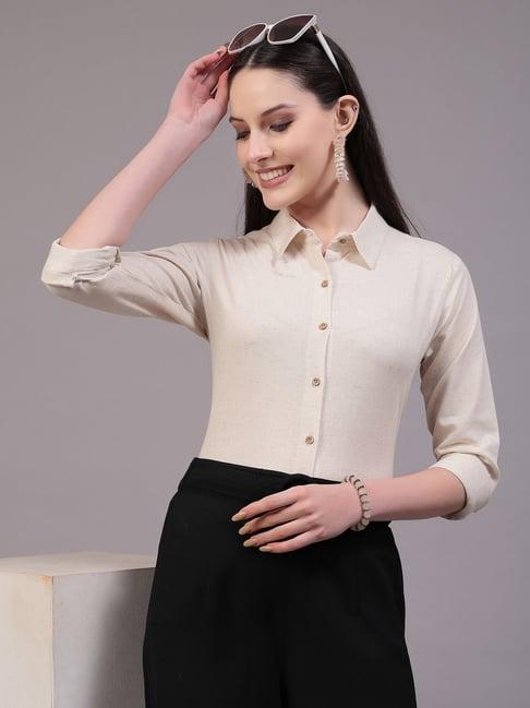 style quotient beige cotton regular fit shirt