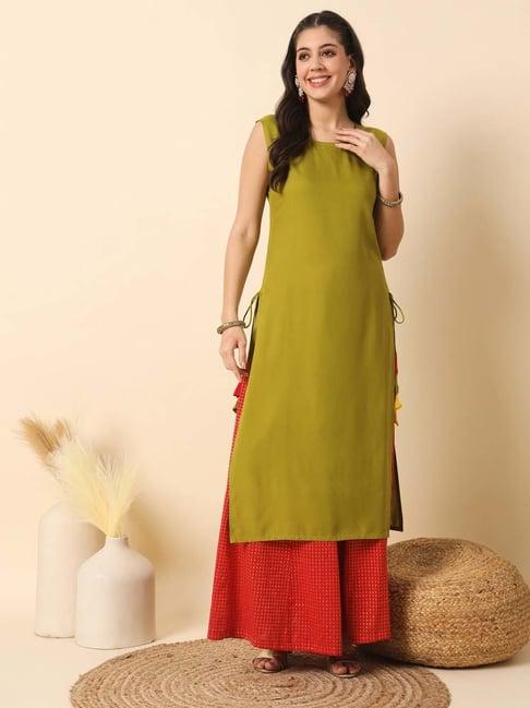 meeranshi olive green straight kurta