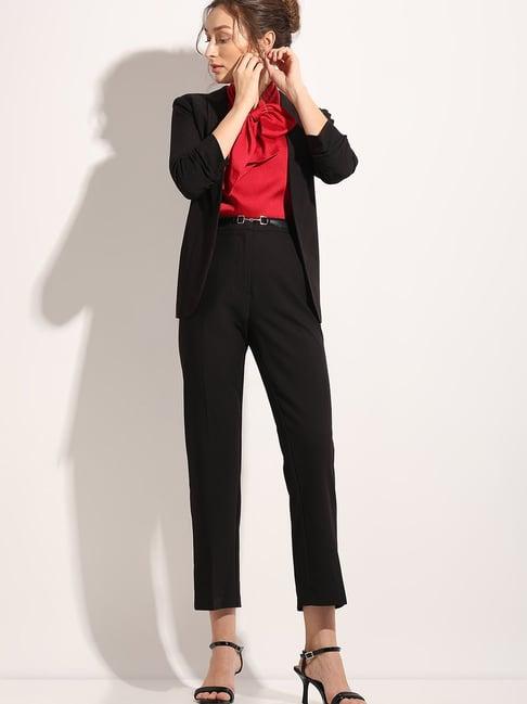 vero moda black straight fit high rise trousers