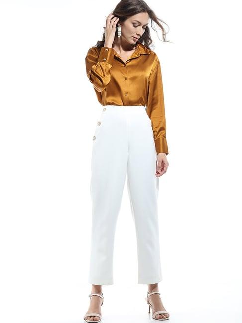 vero moda white straight fit high rise pants