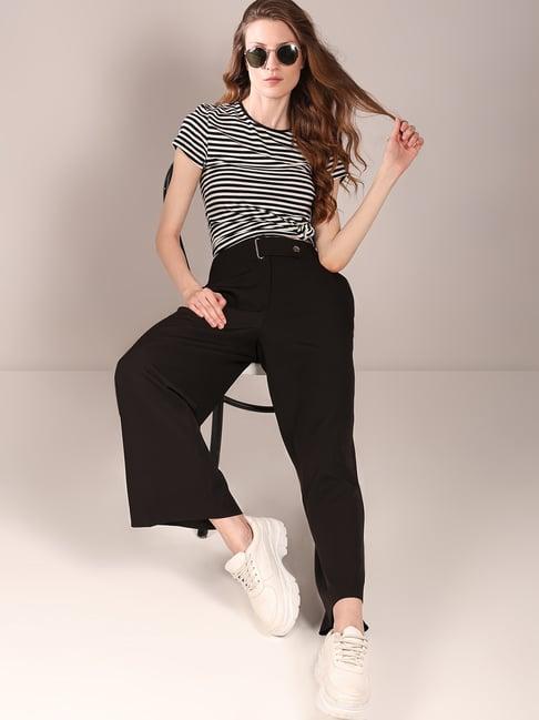 vero moda jet black relaxed fit high rise pants