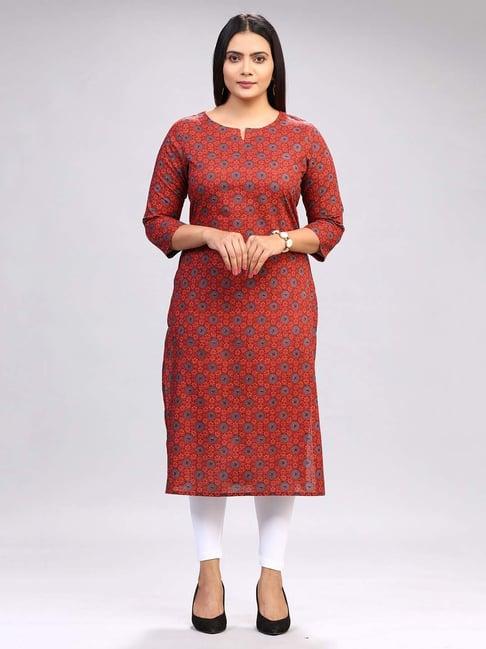 cotton culture rust printed straight kurta