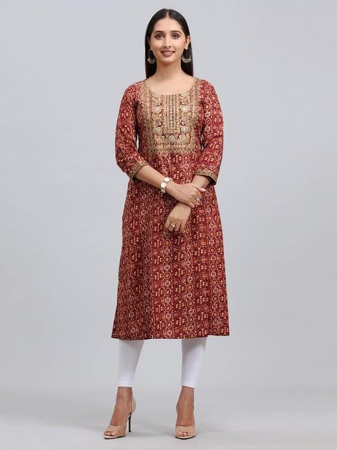 cotton culture maroon embroidered a line kurta