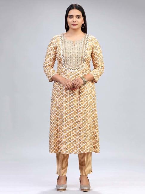 cotton culture beige embroidered kurta pant set