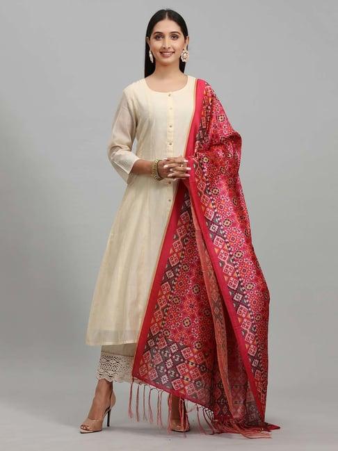 cotton culture off white embroidered kurta with palazzo & dupatta