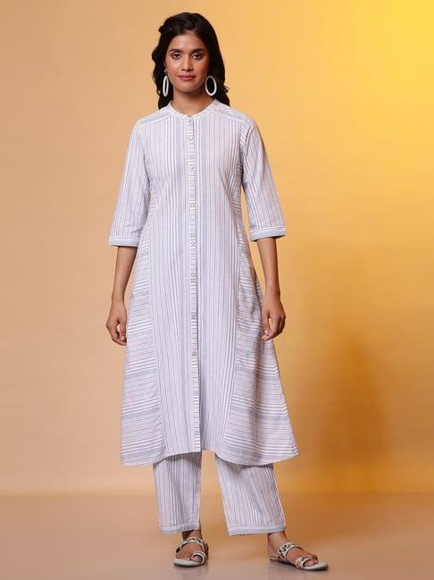 aurelia blue cotton printed kurta pant set