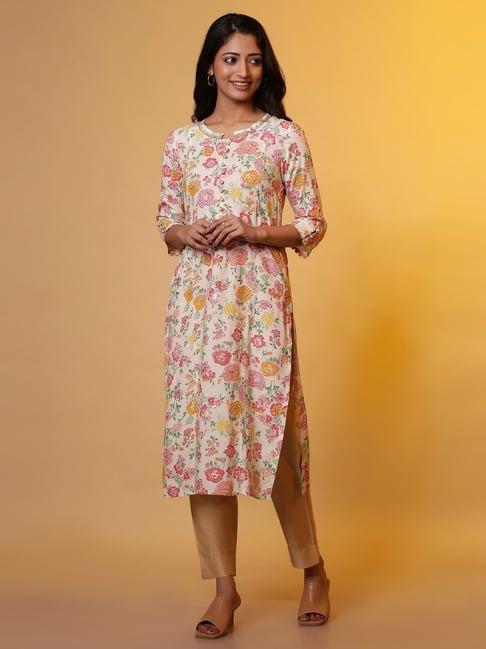 aurelia white printed straight kurta