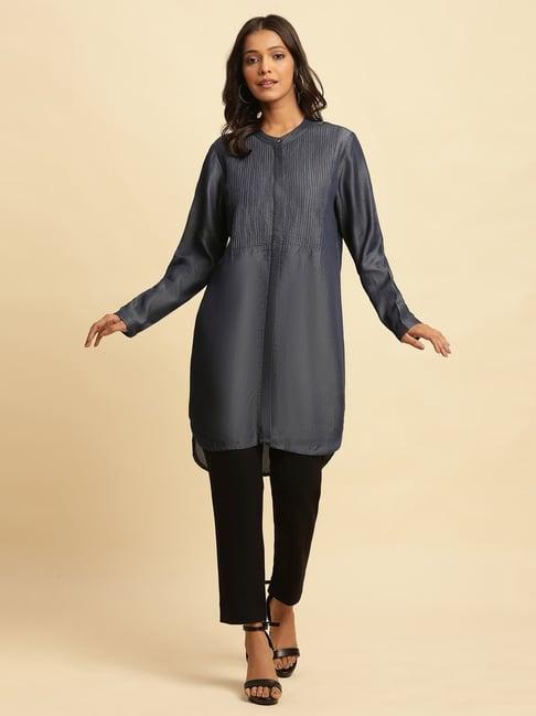 w blue woven pattern a line kurti