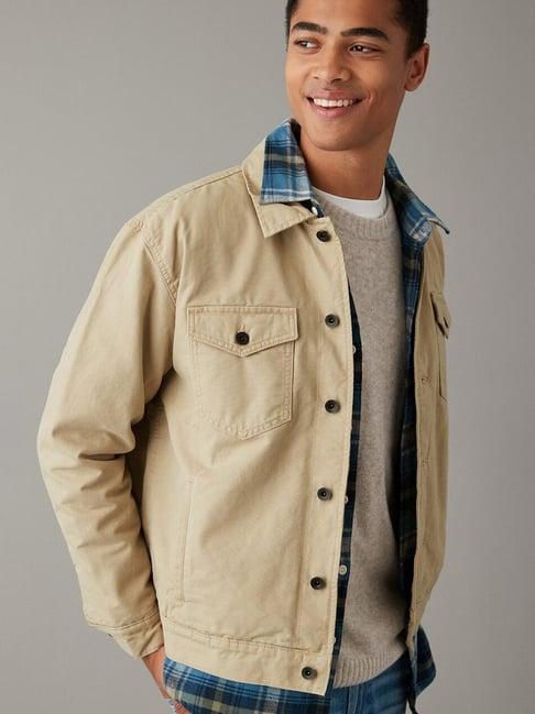 american eagle beige cotton classic fit jacket