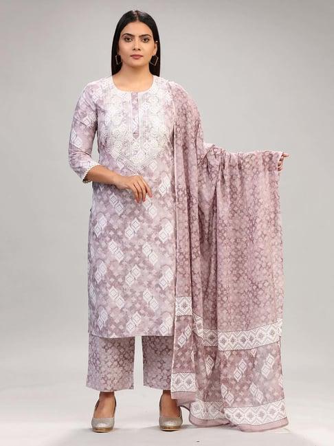 cotton culture light purple embroidered kurta with palazzo & dupatta