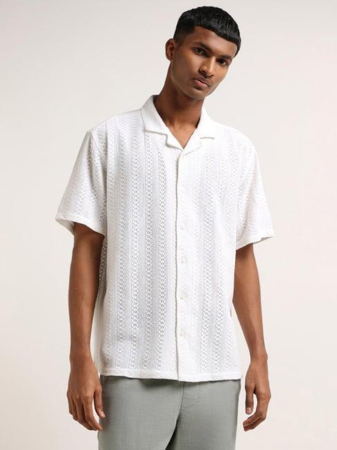 eta by westside off-white crochet knit relaxed fit shirt