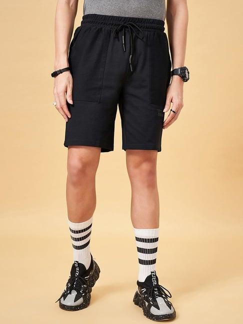 street 808 by pantaloons jet black cotton regular fit shorts