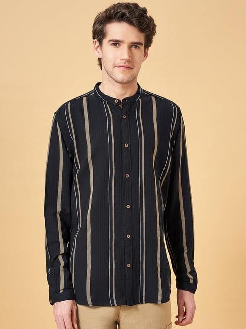 7 alt by pantaloons black cotton relaxed fit striped shirt