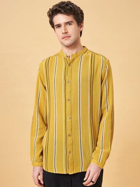 7 alt by pantaloons yellow cotton relaxed fit striped shirt