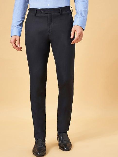 byford by pantaloons jet black cotton slim fit trousers