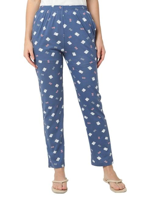 smarty pants blue & white cotton printed lounge pants