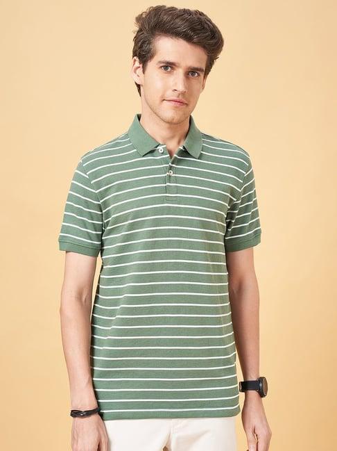 byford by pantaloons green slim fit striped polo t-shirt