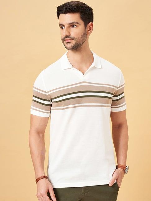 byford by pantaloons white slim fit striped polo t-shirt