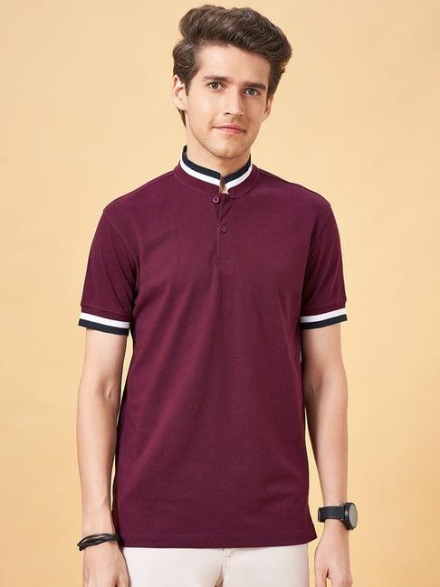 byford by pantaloons grape wine slim fit polo t-shirt