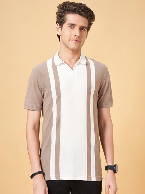 byford by pantaloons beige slim fit striped polo t-shirt