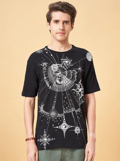 7 alt by pantaloons black cotton relaxed fit printed t-shirt