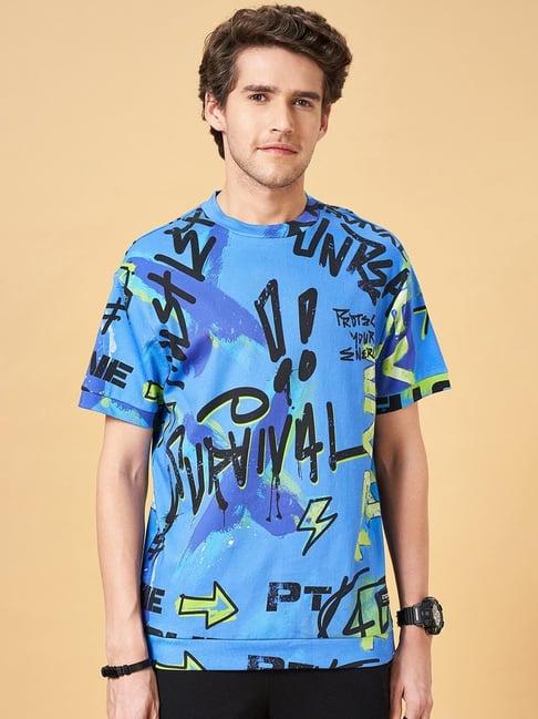 street 808 by pantaloons dazzling blue cotton boxy fit printed t-shirt