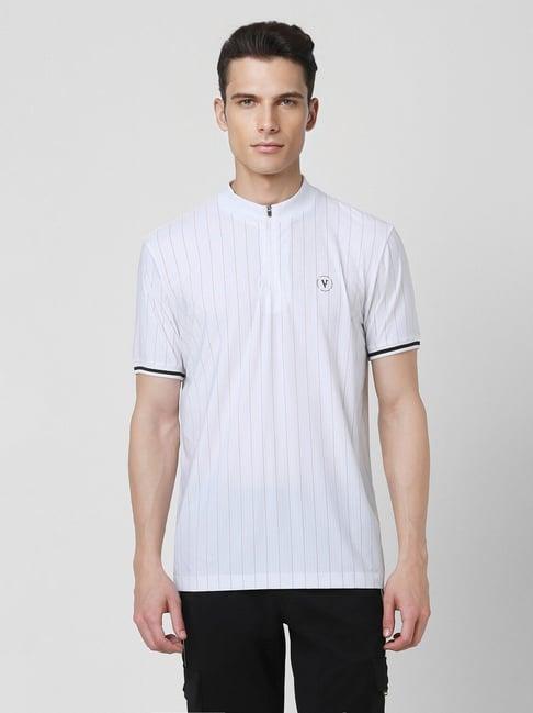 van heusen white regular fit striped t-shirt