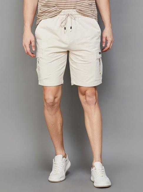 smileyworld beige cotton regular fit cargo shorts