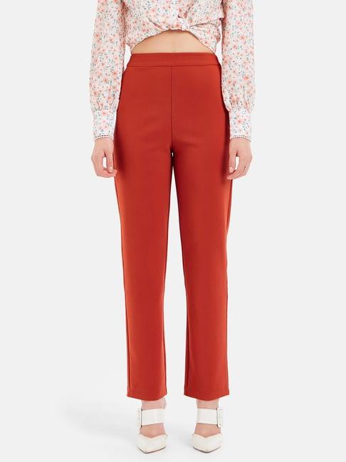 kazo rust polyester tapered fit high rise trousers