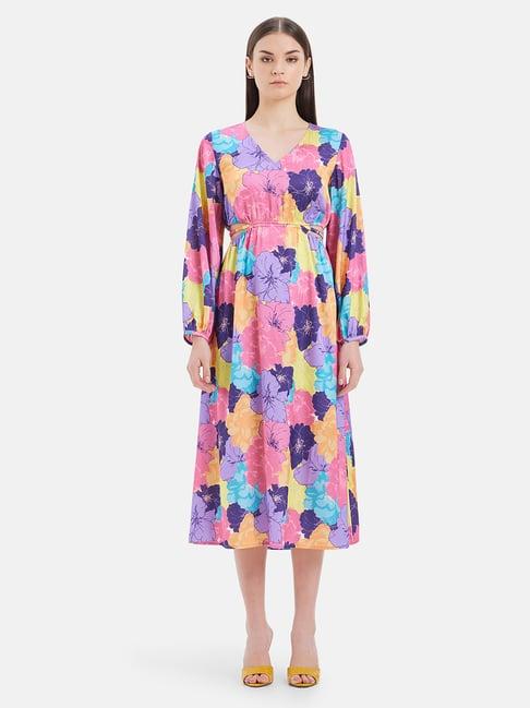 kazo multicolor floral print midi dress