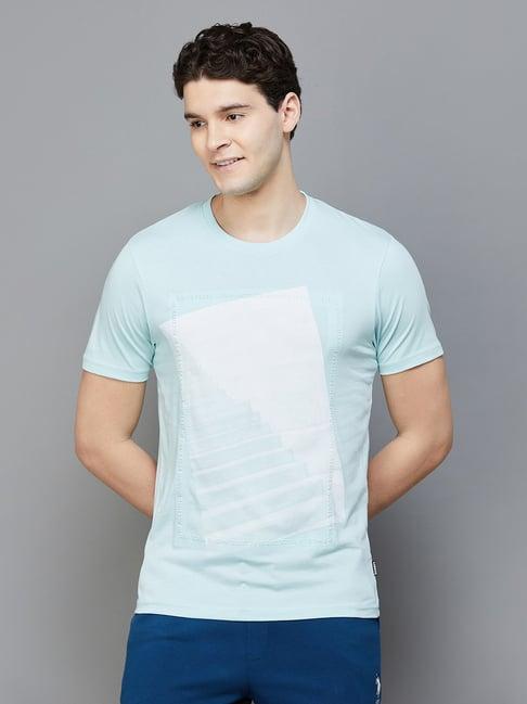 bossini blue cotton regular fit printed t-shirt