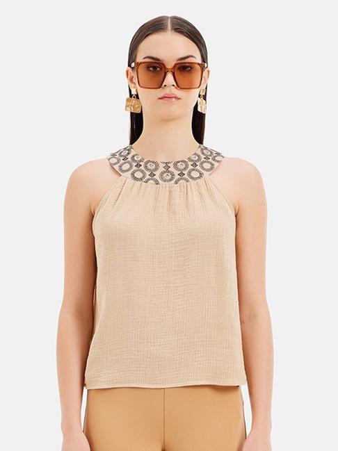 kazo beige regular fit top