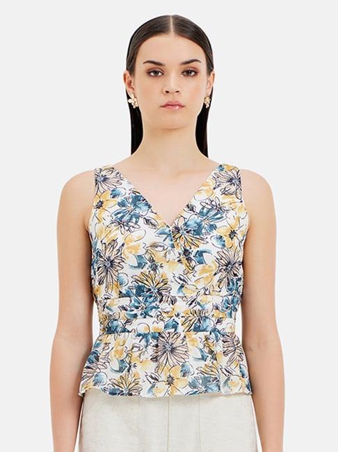 kazo yellow & white floral print top