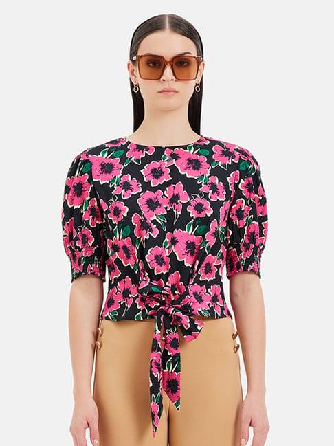 kazo pink & black floral print top