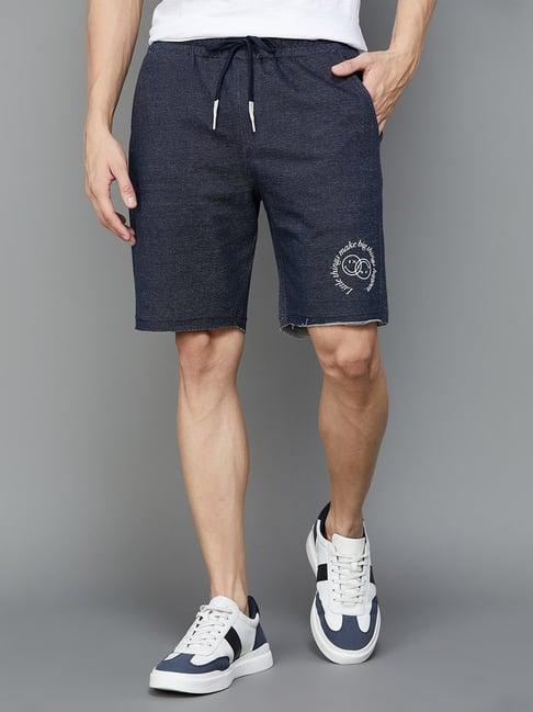 smileyworld navy cotton regular fit printed shorts