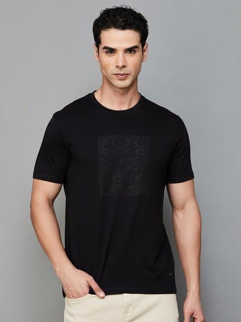 code by lifestyle black cotton regular fit printed t-shirt