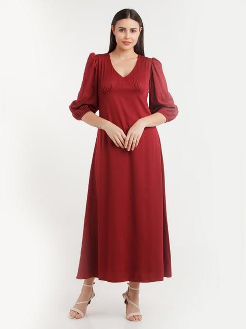 zink london maroon relaxed fit maxi dress