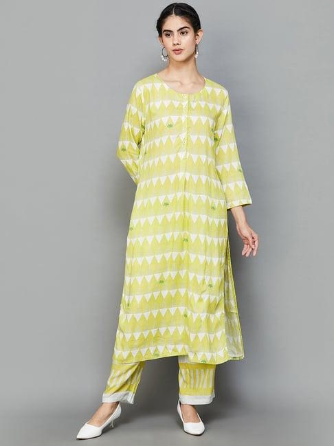 melange by lifestyle green printed kurta palazzo set