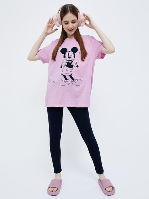 ginger by lifestyle pink & black cotton printed t-shirt pyjamas set