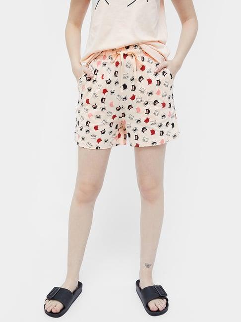 ginger by lifestyle peach cotton printed shorts