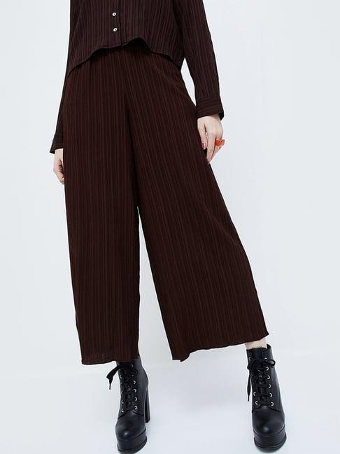 ginger by lifestyle brown self pattern flared pants