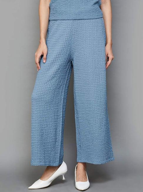 code by lifestyle blue self pattern flared pants