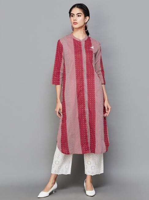 melange by lifestyle red cotton printed a line kurta