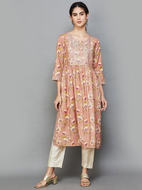 melange by lifestyle peach printed a line kurta